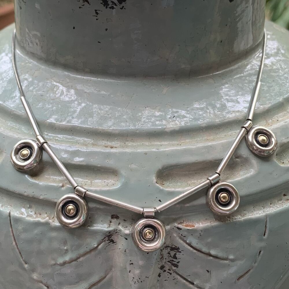 Artisan Made 14K Gold and Sterling Silver Necklace 16 Inches Vintage